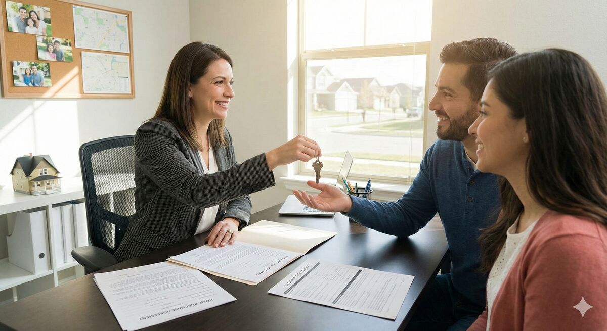Happy couple with house keys